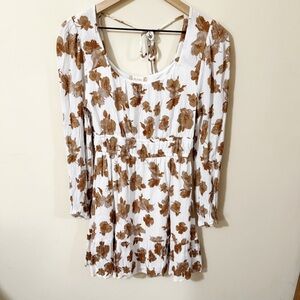 Altar'd State Womens White Floral Fit and Flare Long Sleeve Dress Size Small